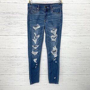 American Eagle Women's Tomgirl Jeans Button Fly Distressed Straight Leg size 0
